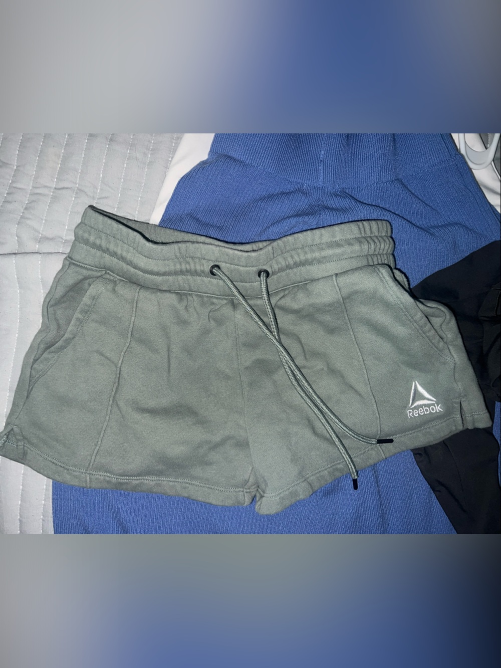 Reebok Olive Green Drawstring Athletic Short Shorts